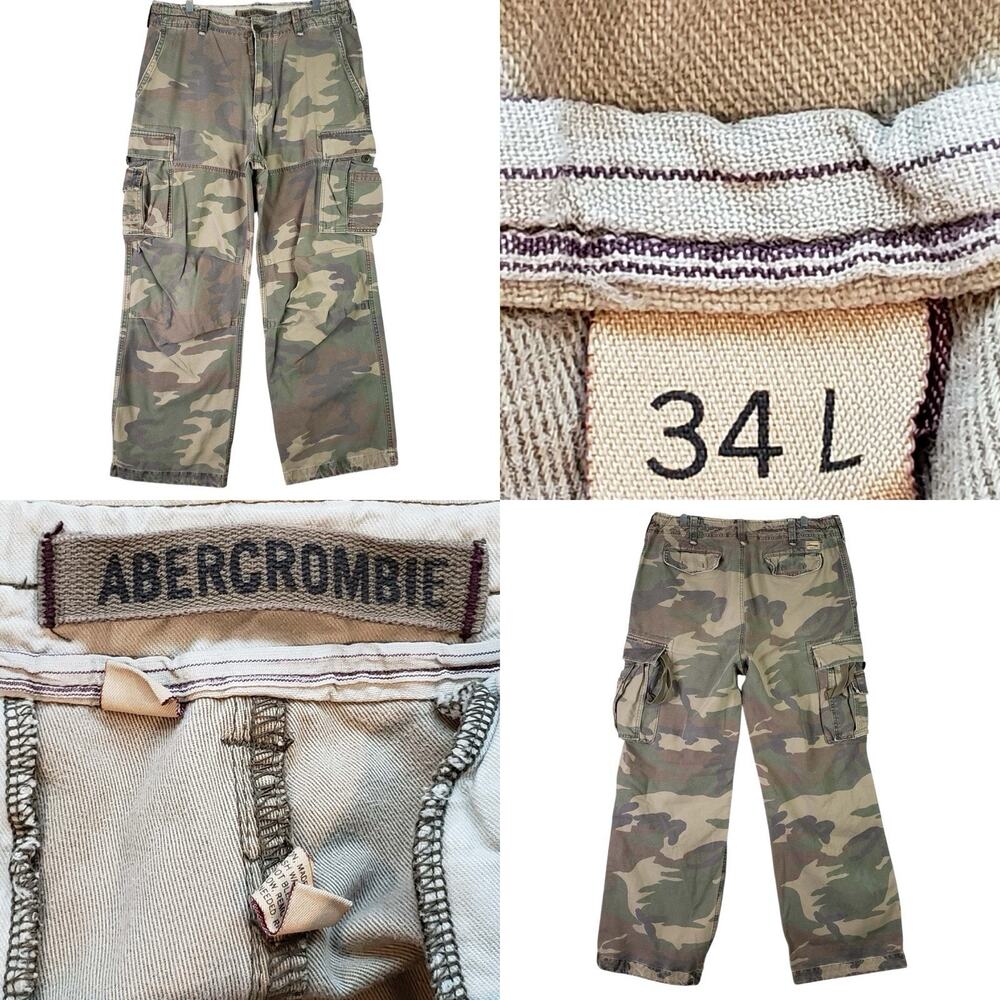 Vtg Abercrombie & Fitch Adirondacks Cargo Pants Mens 34X32L Camo Paratrooper Y2K